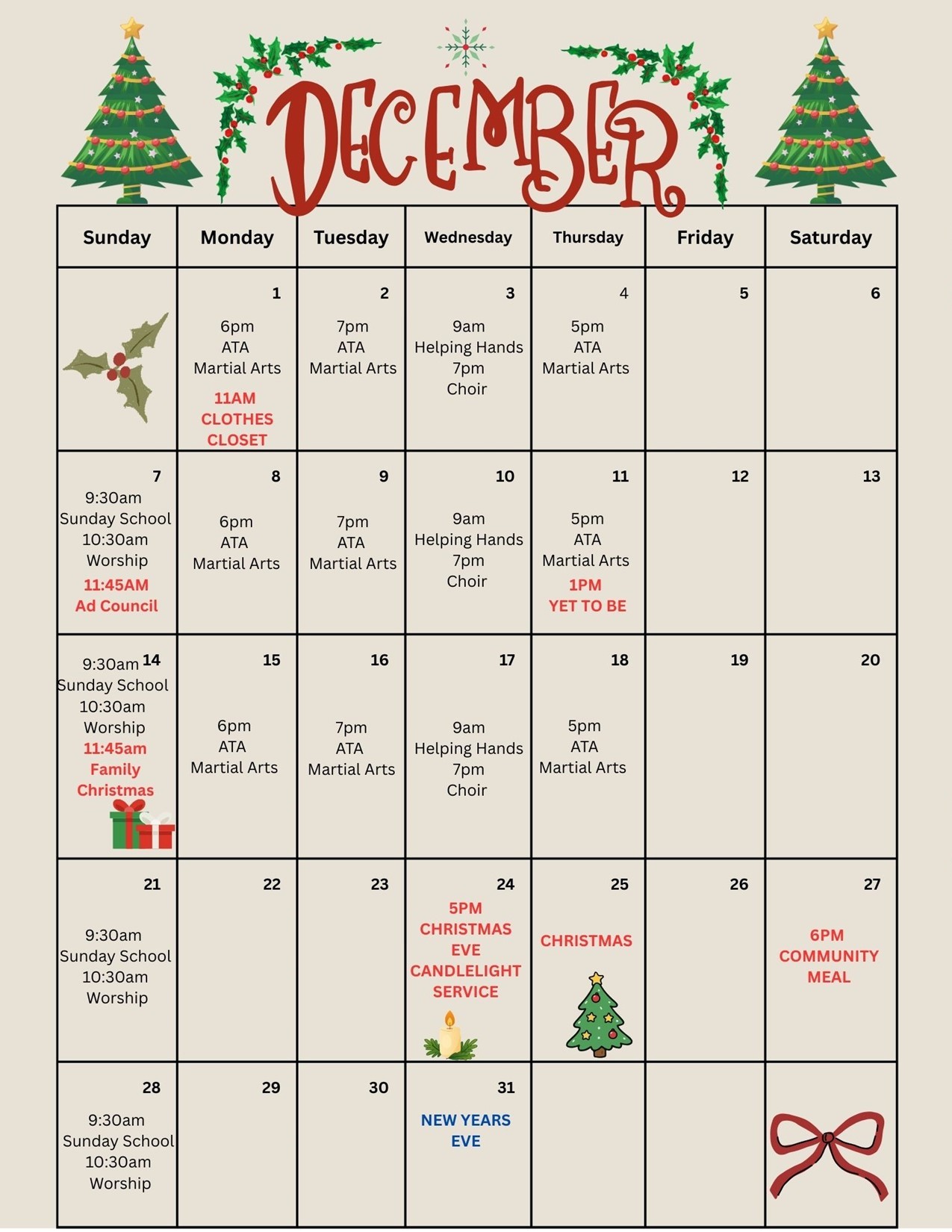 December 2025 CALENDAR