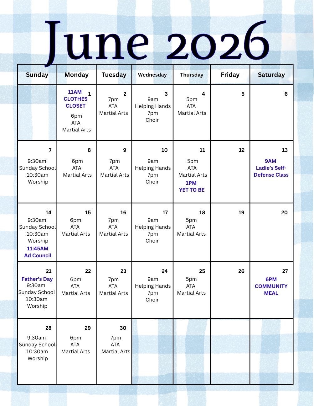 JUNE 26 CALENDAR