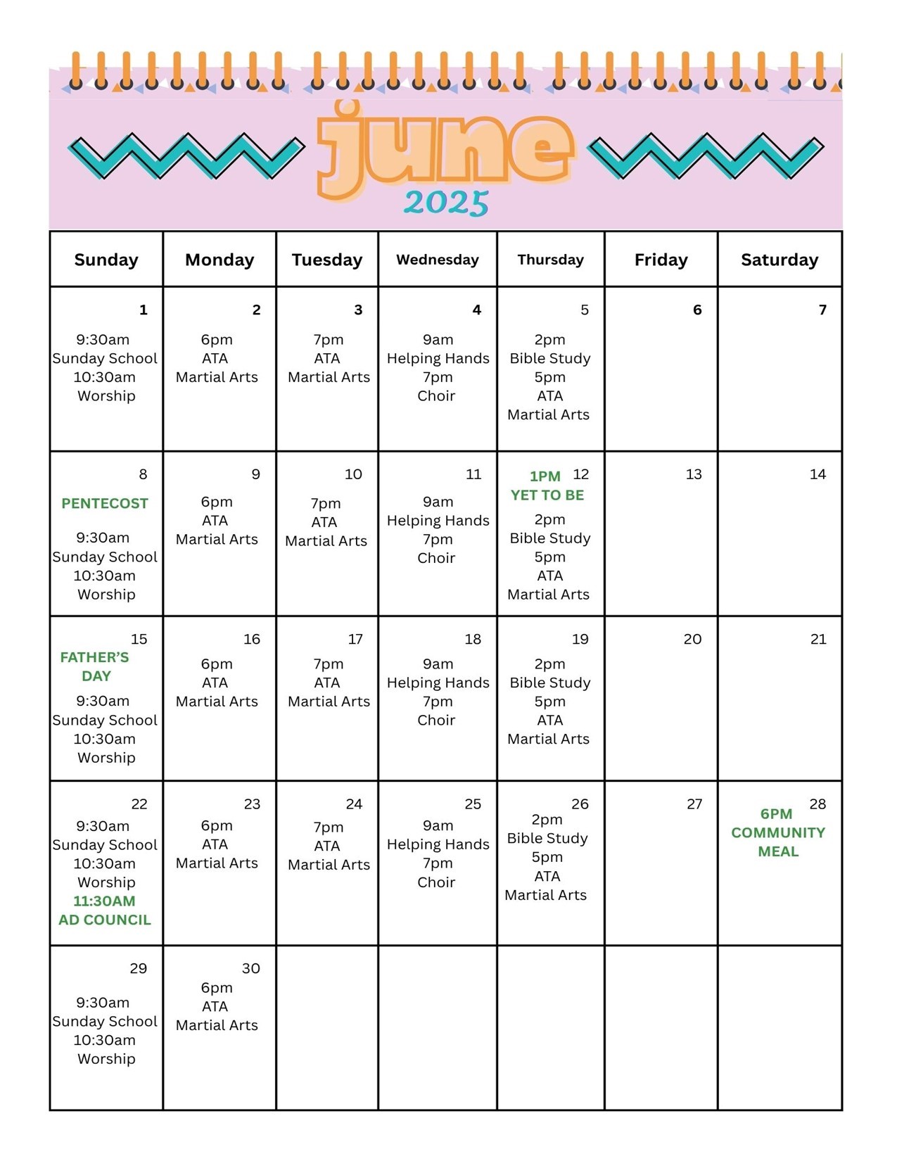 June 2025 calendar