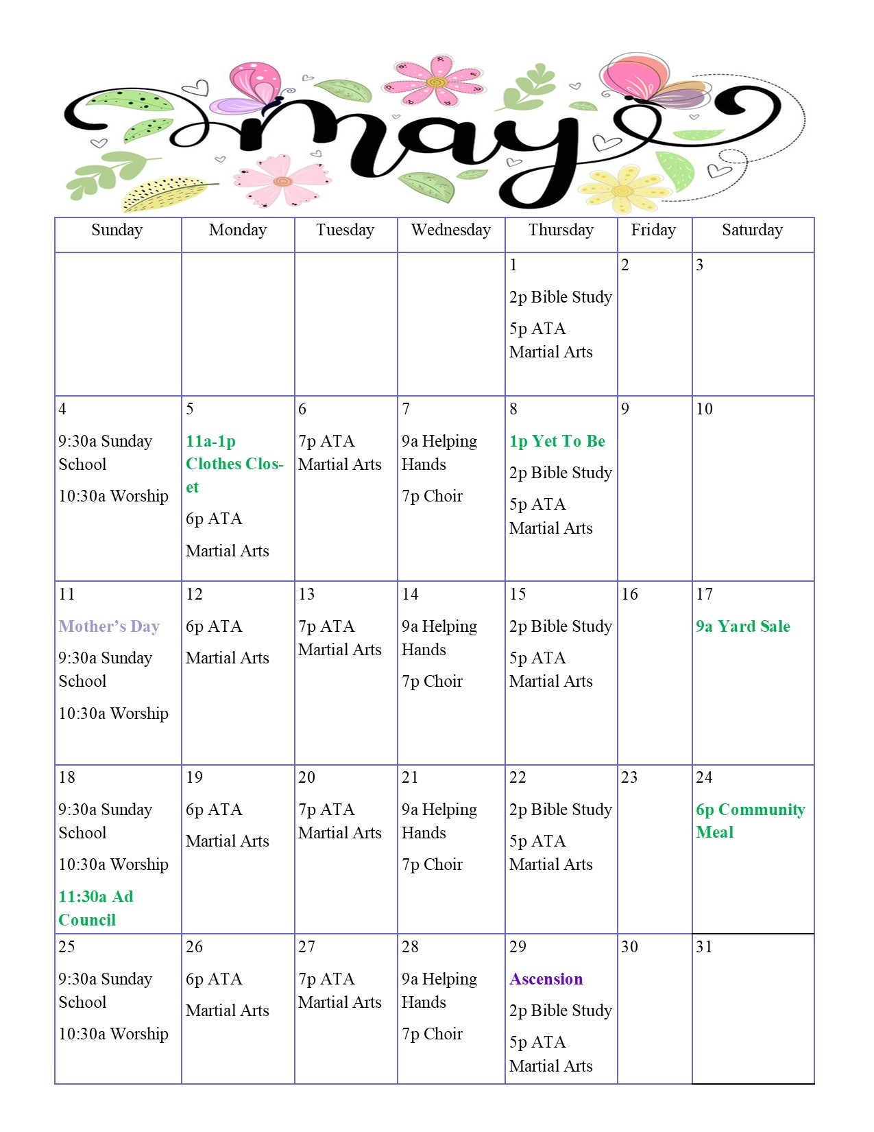 May calendar 2025